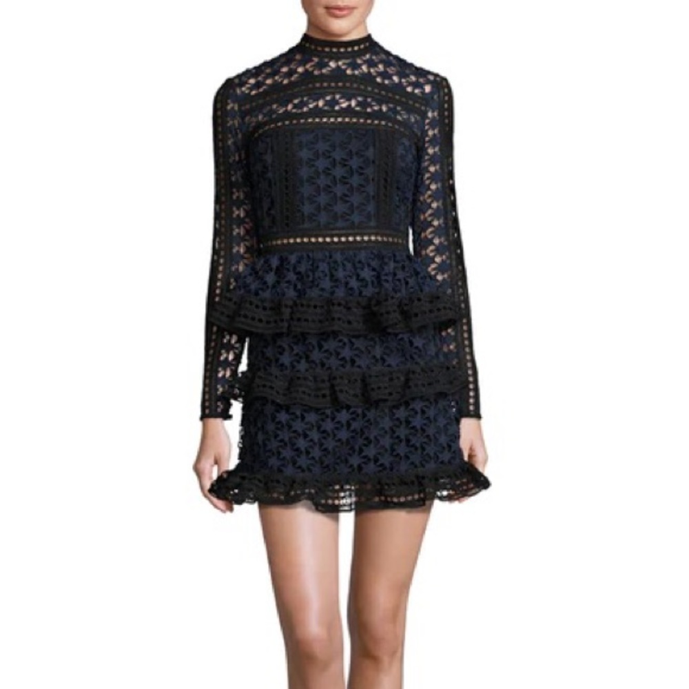 Self Portrait Navy and Black Star Mini Dress